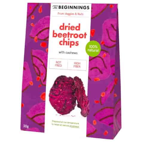 Surowe chipsy z buraków z orzechami nerkowca The Beginnings, 30g