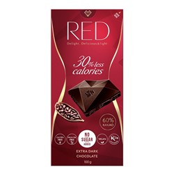 Czekolada extra gorzka 60% kakao 30% mniej kalorii RED Delight, 100g