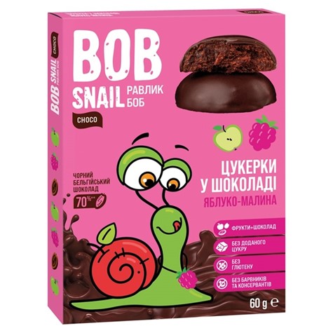 Bob Snail jabłko-malina w ciemnej czekoladzie Bob Snail, 60g