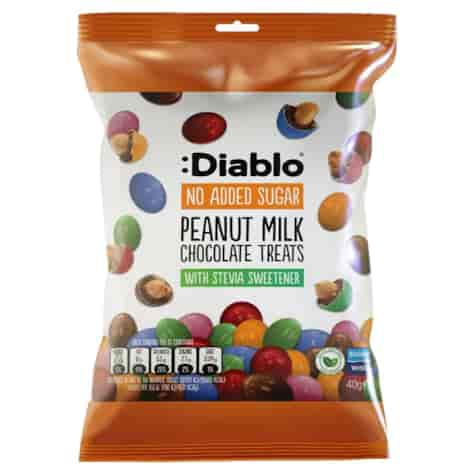 Orzeszki w mlecznej czekoladzie w kolorowej polewie bez dodatku cukru Diablo, 40g
