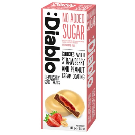 Ciasteczka z polewą truskawkowo - orzechową bez dodatku cukru Diablo, 100g