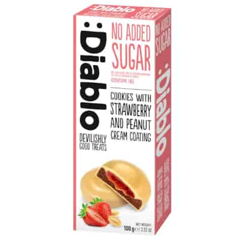 Ciasteczka z polewą truskawkowo - orzechową bez dodatku cukru Diablo, 100g