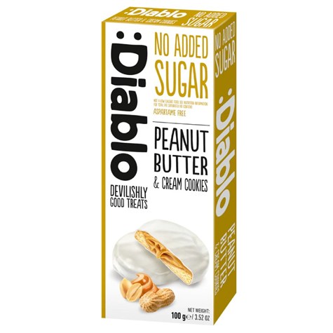 Ciasteczka z kremem orzechowym i śmietanką bez dodatku cukru Diablo, 100g