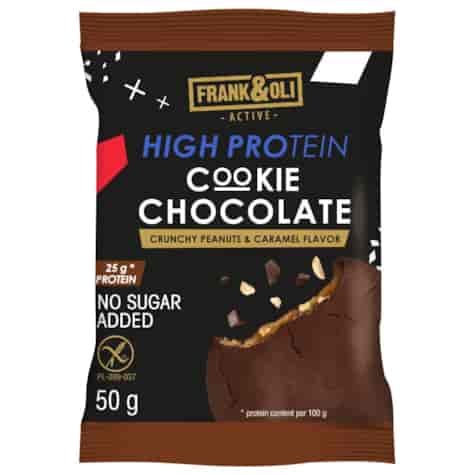 Ciastko proteinowe o smaku chrupiących orzeszków ziemnych i karmelu Frank&Oli, 50g