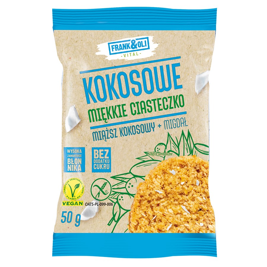 Ciastko z miąższem kokosowym i migdałem Frank&Oli, 50g