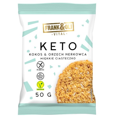 KETO Miękkie ciastko wegańskie kokos & orzech nerkowca, Frank & Oli, 50g