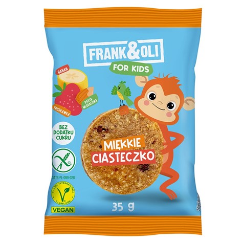 Miękkie ciasteczko For Kids z bananem i truskawką Frank&Oli, 35g