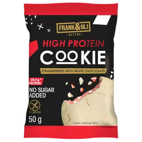 Ciastko proteinowe o smaku truskawek z białą czekoladą Frank&Oli, 50g