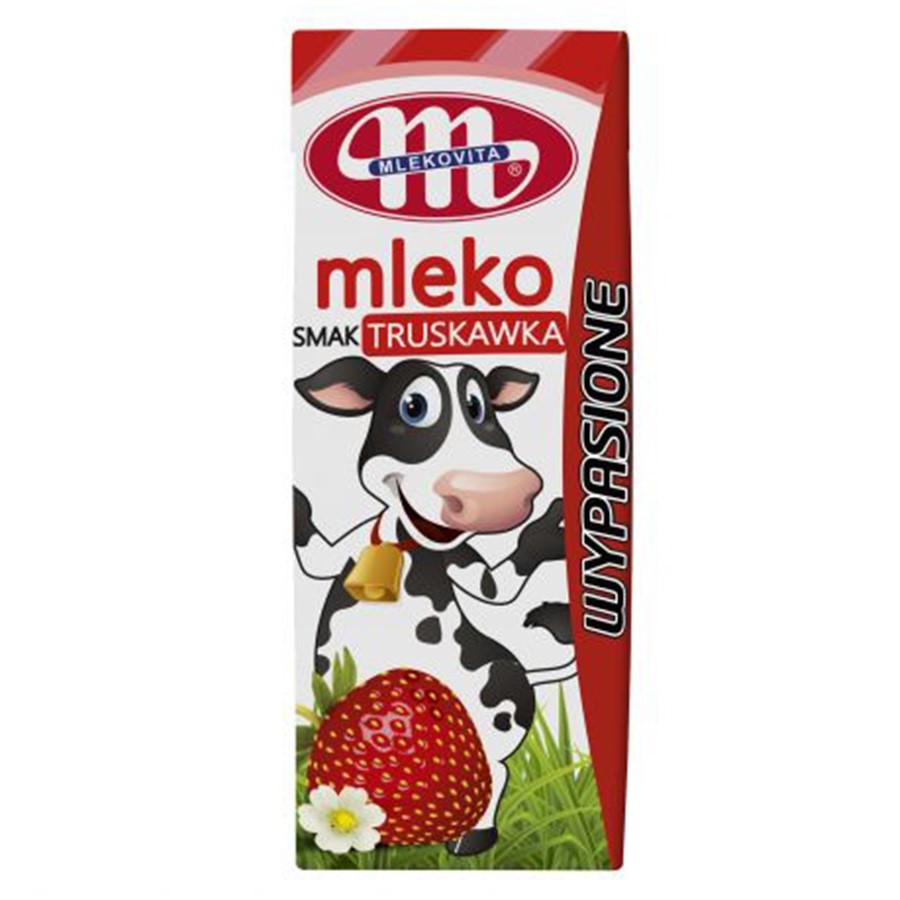 Mleko UHT Wypasione o smaku truskawkowym Mlekovita, 200ml