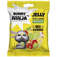 Żelki bez dodatku cukru o smaku owocowym w kształcie kółeczek Bunny Ninja, 75g