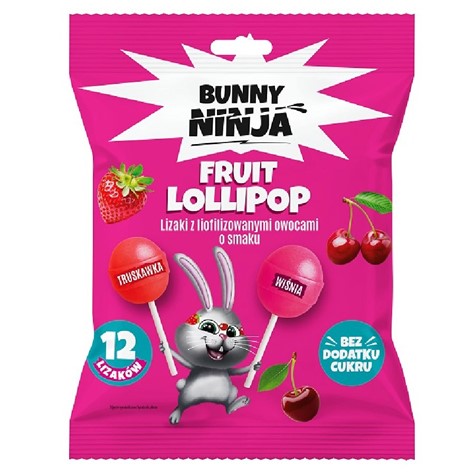 Lizaki kulki o smakach truskawki i wiśni bez dodatku cukru LILLI POP Bunny Ninja, 120g