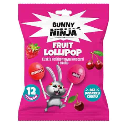 Lizaki kulki o smakach truskawki i wiśni bez dodatku cukru LILLI POP Bunny Ninja, 120g