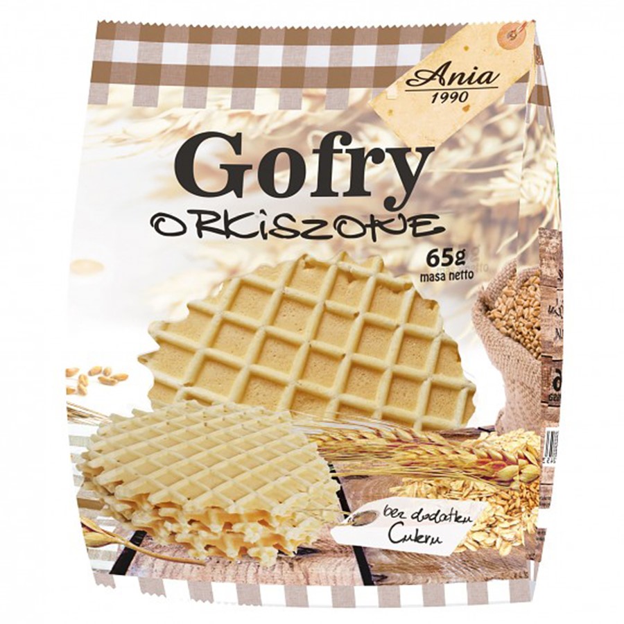 Gofry orkiszowe, bez dodatku cukru Ania, 65g