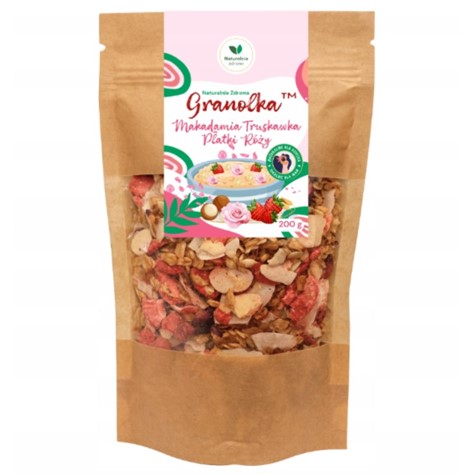 Granola makadamia, truskawka i płatki róż Naturalnie Zdrowi, 200g