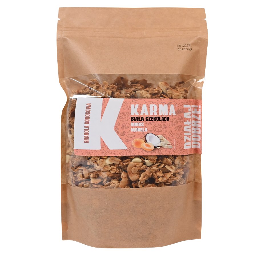 GRANOLA KOKOSOWA - biała czekolada, kokos, morela Karma, 250g