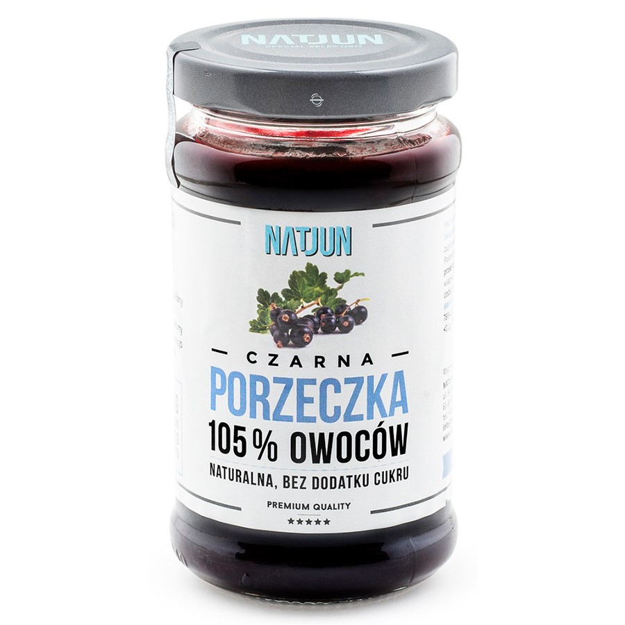 Konfitura czarna porzeczka bez dodatku cukru 105% owoców Natjun, 220g