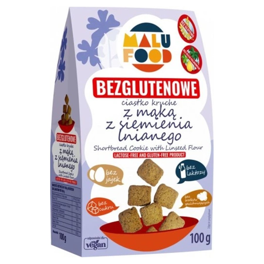 Ciastka kruche z maką z siemienia lnianego - bez dodatku cukru, bez glutenu Malu Food, 100g