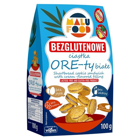 Ciastka  ORE-TY  białe - bez dodatku cuku, bez glutenu Malu Food, 100g