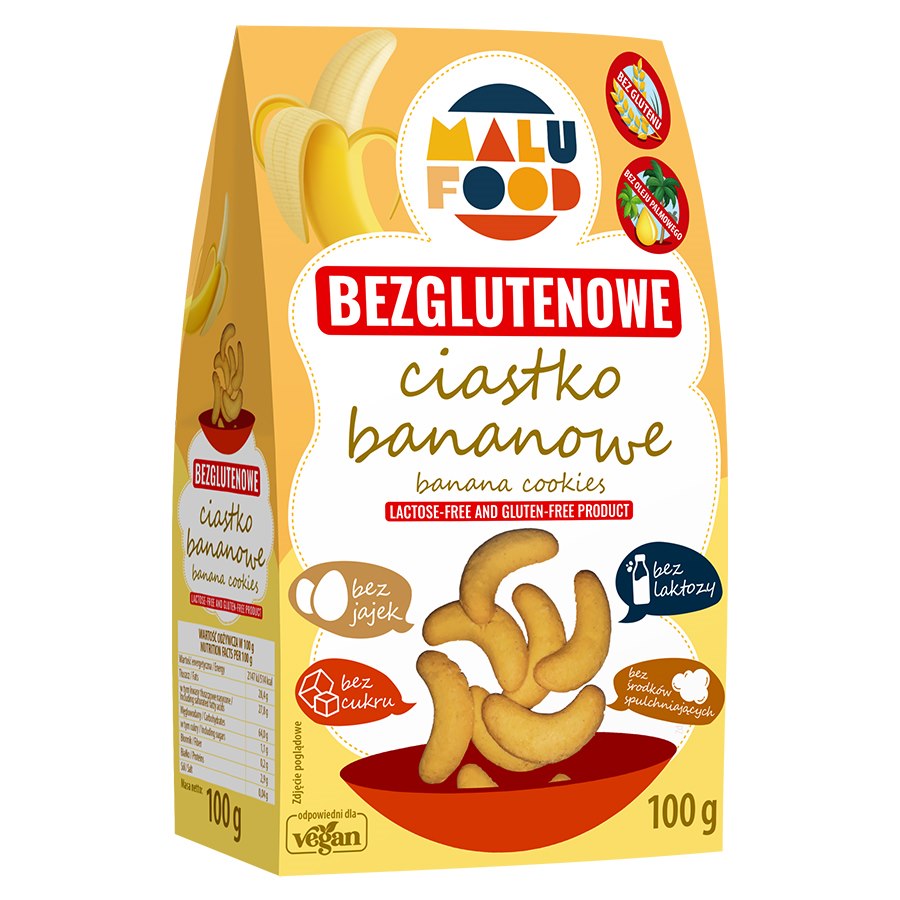 Ciastka kruche bananowe - bez dodatku cukru, bez glutenu Malu Food, 100g