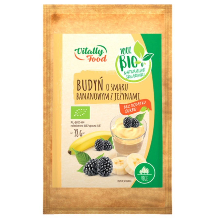 Budyń o smaku bananowym z jeżynami bez dodatku cukru Vitally Food BIO, 38g