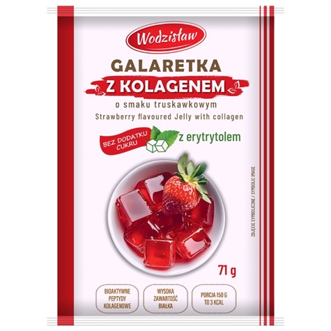 Galaretka o smaku truskawkowym z dodatkiem hydrolizowanego kolagenu Wodzisław, 71g
