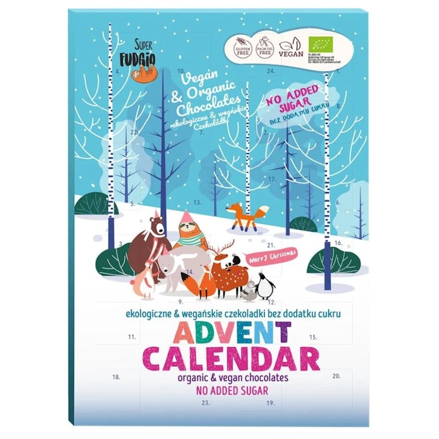 Kalendarz adwentowy z ekologicznymi czekoladkami BIO Super Fudgio, 100G