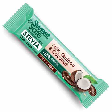 Baton z mlecznej czekolady - quinoa i kokos, słodzony stewią Sweet&Safe, 25g